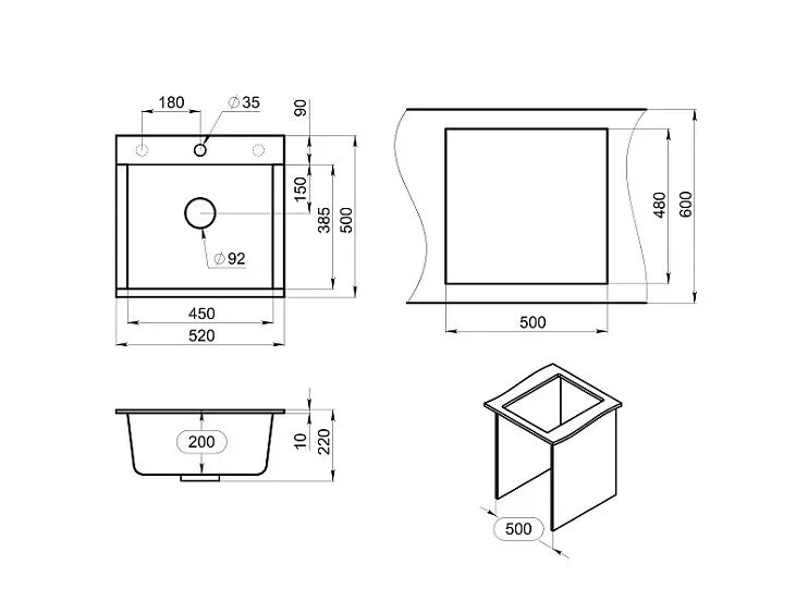 Кухонная мойка GRANULA ES-5201 алюминиум