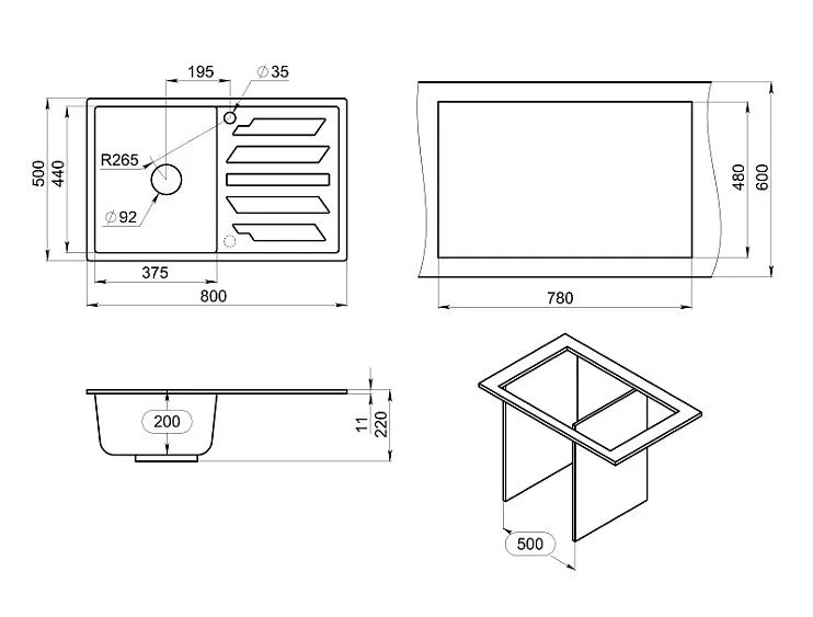 Кухонная мойка GRANULA GR-8002 турмалин