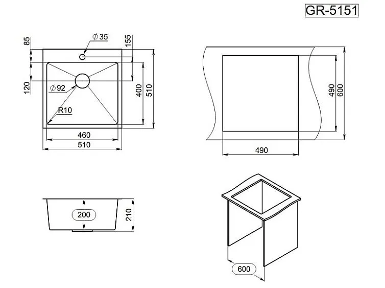 Кухонная мойка GRANULA GR-5151 золото/сатин