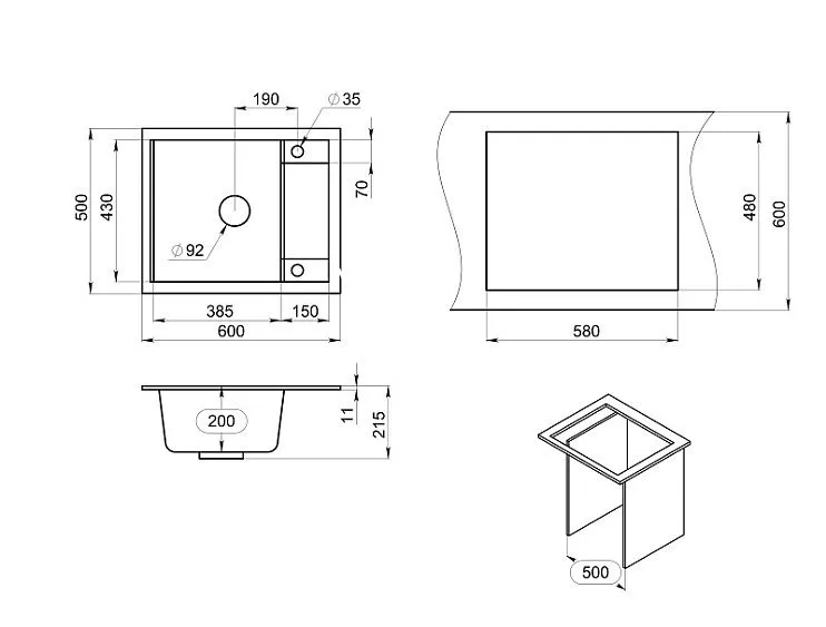 Кухонная мойка GRANULA GR-6002 турмалин