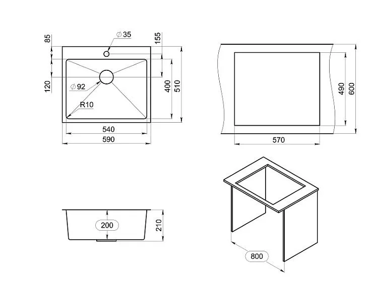 Кухонная мойка GRANULA GR-5951 графит/матовый