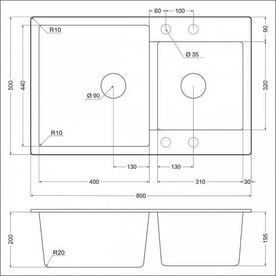 Кухонная мойка EMAR EMQ-2800.Q сардоникс