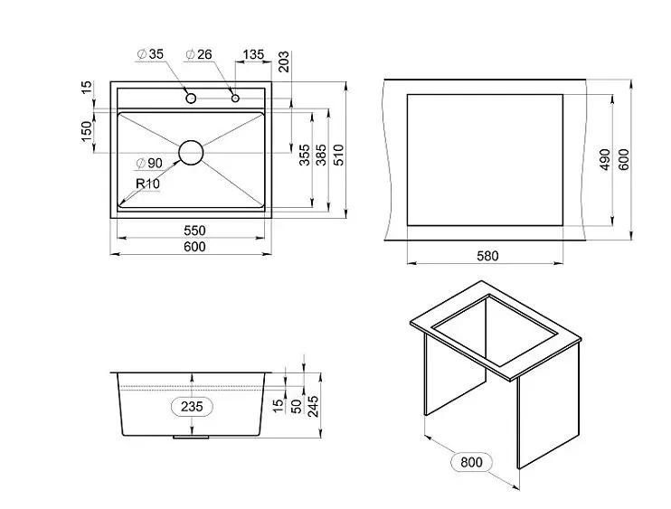 Кухонная мойка GRANULA KS-6051 графит/матовый