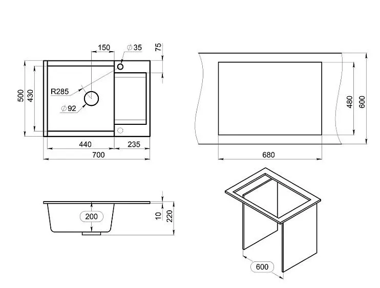 Кухонная мойка GRANULA ES-7003 арктик
