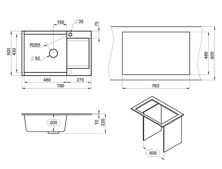 Кухонная мойка GRANULA ES-7807 алюминиум