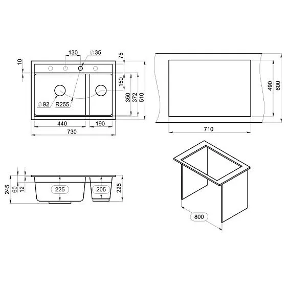 Кухонная мойка GRANULA KS-7302i черный