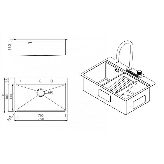 Кухонная мойка MILACIO Denia 75 Steel MC.77428 золото
