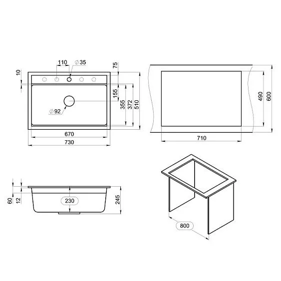 Кухонная мойка GRANULA KS-7301i черный