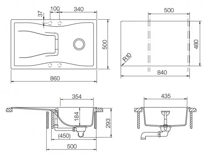 Мойка SCHOCK 700553 waterfall 45d (d-100) cristadur 860х500 поларис