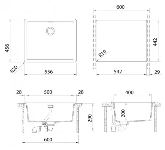 Кухонная мойка SCHOCK Greenwich 60 Cristadur серебристый камень