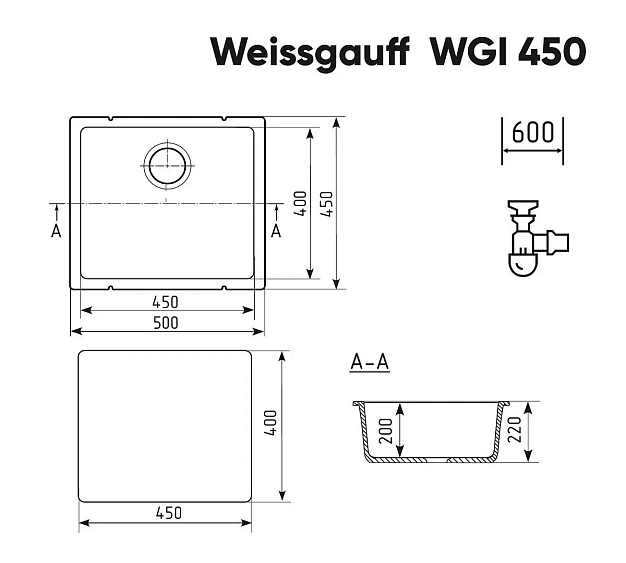 Кухонная мойка WEISSGAUFF WGI 45007 Deep Black