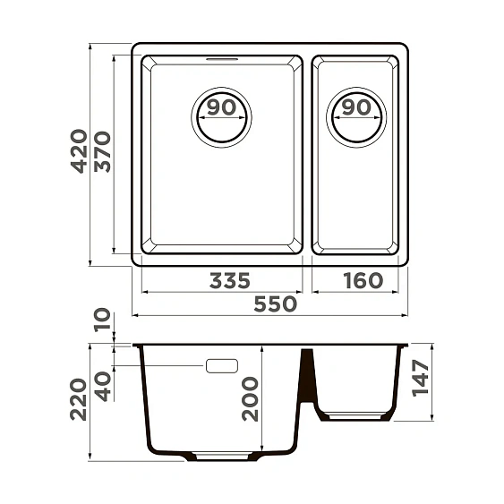 Кухонная мойка OMOIKIRI Kata 55-2-U-ES (4997500)