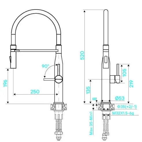Смеситель KUCHENSTERN KERN-E нержавеющая сталь
