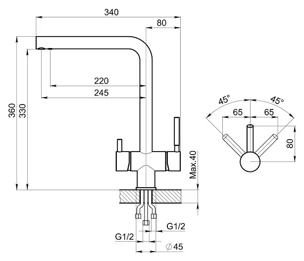 Смеситель GRANULA KS-7011 нержавеющая сталь