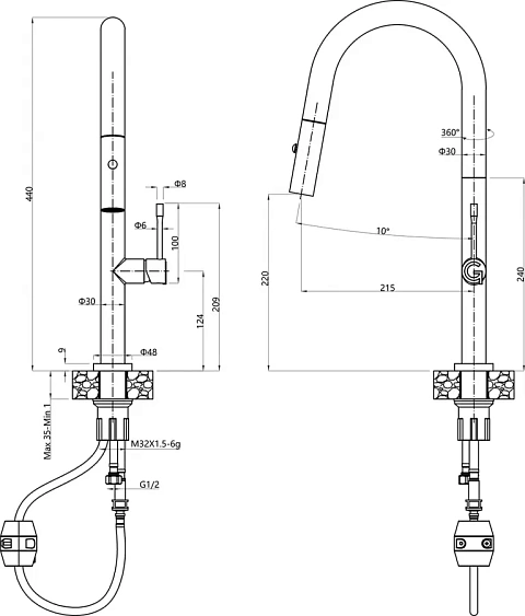 Смеситель RIVELATO Asti grigio metallizzato cromo