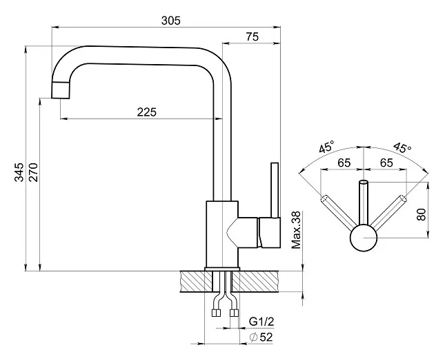 Смеситель GRANULA KS-7110 сталь/матовая