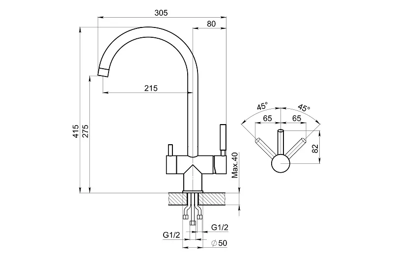 Смеситель GRANULA KS-7104 сталь/сатин