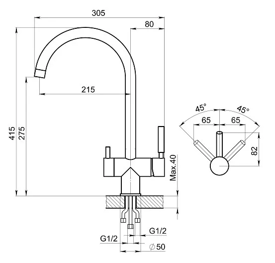 Смеситель GRANULA KS-7104 золото/сатин