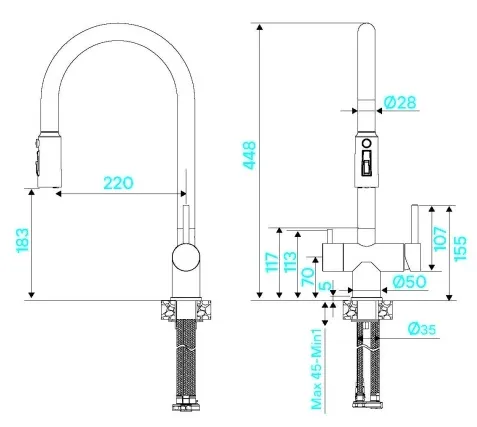 Смеситель KUCHENSTERN UBER-FS 412SS40 нержавеющая сталь