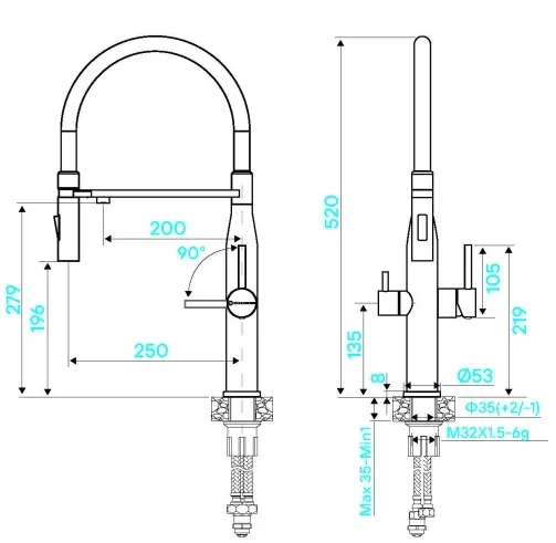 Смеситель KUCHENSTERN ELIT-FE 407GM40 вороненая сталь