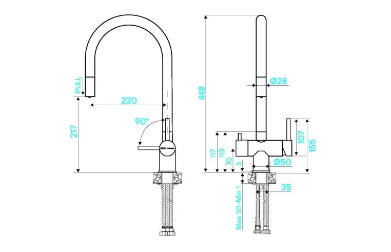 Смеситель KUCHENSTERN DRIM-FS нержавеющая сталь
