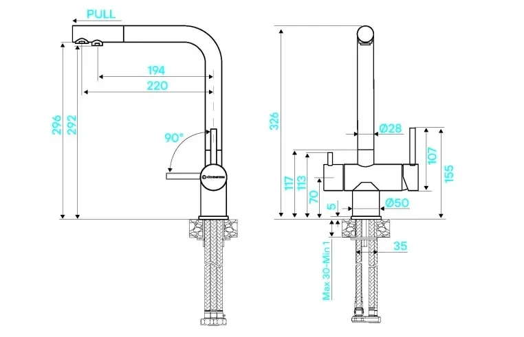 Смеситель KUCHENSTERN FOKUS-FS вороненая сталь
