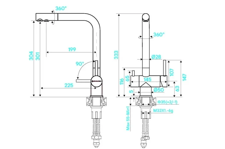 Смеситель KUCHENSTERN FOKUS-F нержавеющая сталь