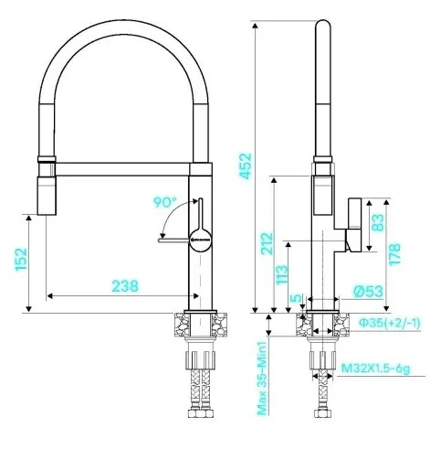 Смеситель KUCHENSTERN TURM-E нержавеющая сталь