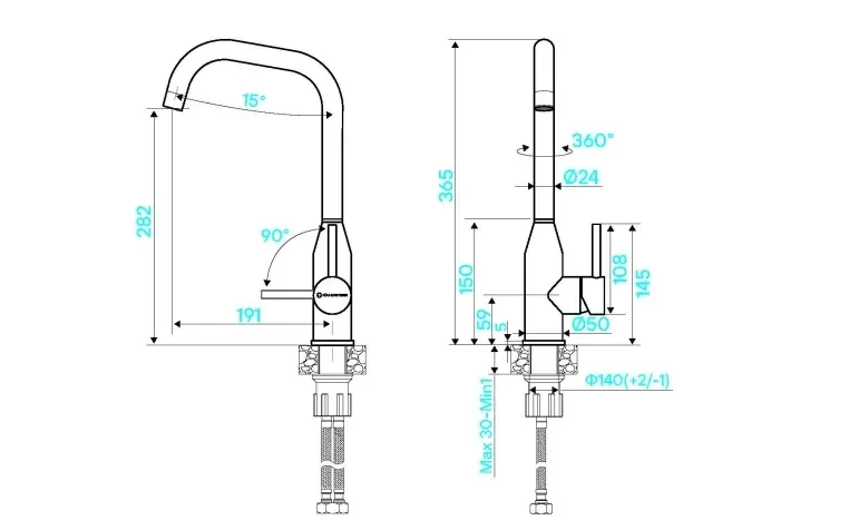 Смеситель KUCHENSTERN FILA нержавеющая сталь