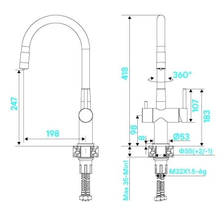Смеситель KUCHENSTERN FLEX-FS 413SS40 нержавеющая сталь
