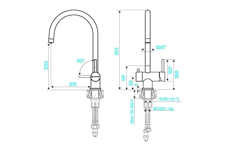 Смеситель KUCHENSTERN DRIM-F нержавеющая сталь