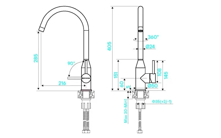 Смеситель KUCHENSTERN TIDA нержавеющая сталь