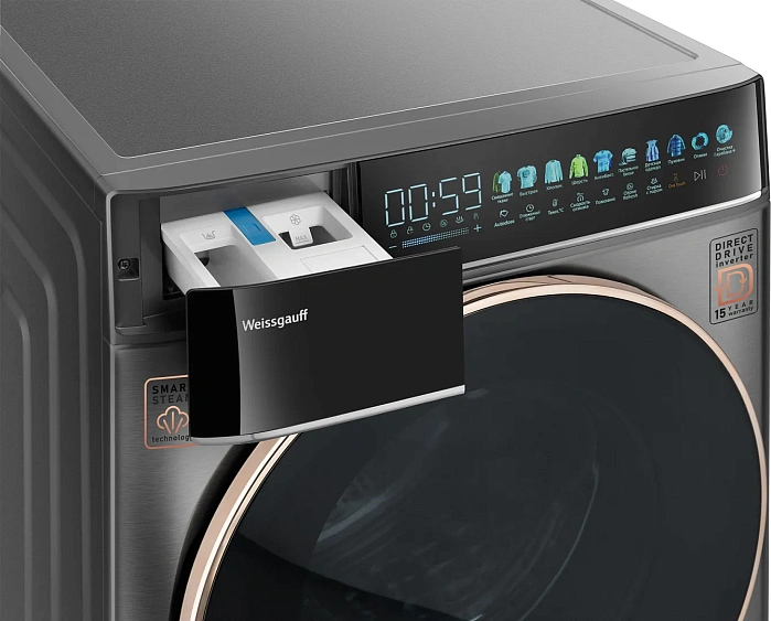 Стиральная машина WEISSGAUFF WM 58411 Direct Drive Inverter Premium Steam Grey