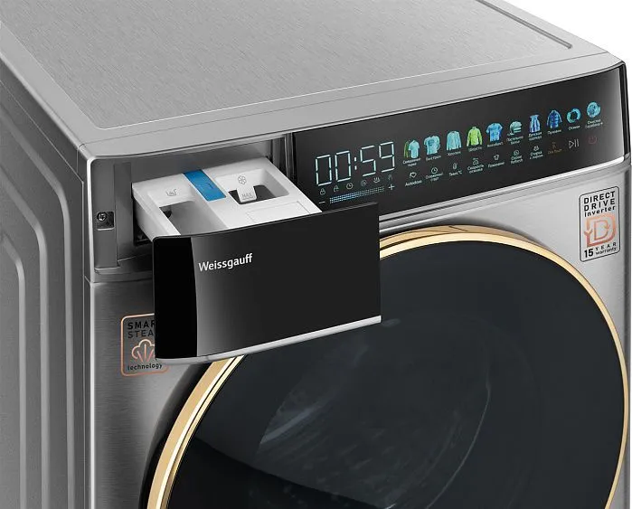 Стиральная машина WEISSGAUFF WM 58411 Direct Drive Inverter Premium Steam Steel