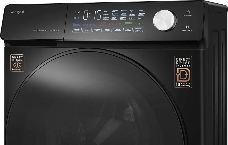 Стиральная машина WEISSGAUFF WM 45126 Steam Direct Drive Matt Black