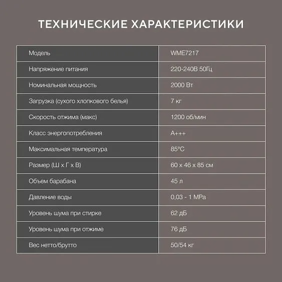 Стиральная машина HYUNDAI WME7217