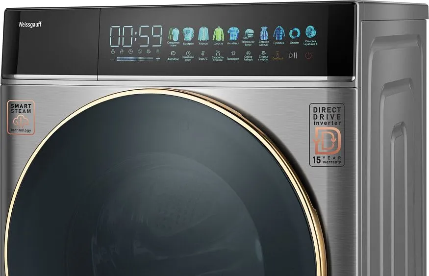 Стиральная машина WEISSGAUFF WM 58411 Direct Drive Inverter Premium Steam Steel