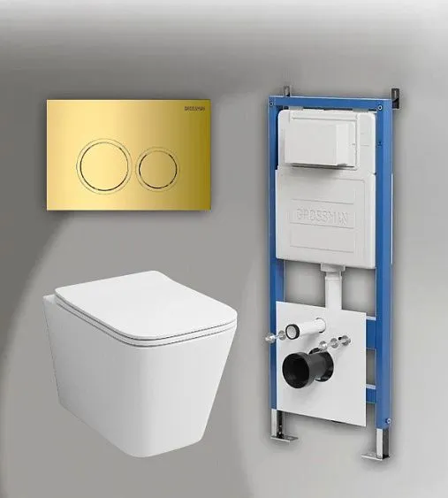 Комплект GROSSMAN инсталляция 900.K31.01.000 + клавиша смыва 700.K31.01.300.300 золото глянцевый + унитаз GR-4441S