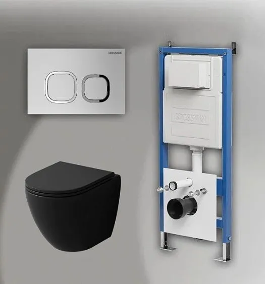 Комплект GROSSMAN инсталляция 900.K31.01.000 + клавиша смыва 700.K31.02.110.110 хром матовый + унитаз GR-4455BMSQ