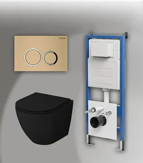 Комплект GROSSMAN инсталляция 900.K31.01.000 + клавиша смыва 700.K31.01.310.310 золото матовый + унитаз GR-4455BMS