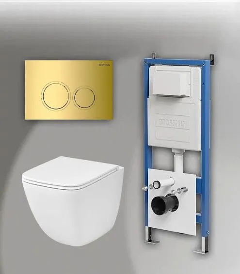Комплект GROSSMAN инсталляция 900.K31.01.000 + клавиша смыва 700.K31.01.300.300 золото глянцевый + унитаз GR-4497SQC