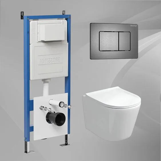 Комплект GROSSMAN инсталляция 900.K31.01.000 + клавиша смыва 700.K31.04.42M.42M графит сатиновый + унитаз GR-4477SQ