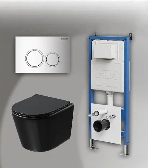 Комплект GROSSMAN инсталляция 900.K31.01.000 + клавиша смыва 700.K31.01.100.100 хром глянцевый + унитаз GR-4477BMSQ