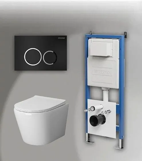 Комплект GROSSMAN инсталляция 900.K31.01.000 + клавиша смыва 700.K31.01.210.210 черный матовый + унитаз GR-4478S