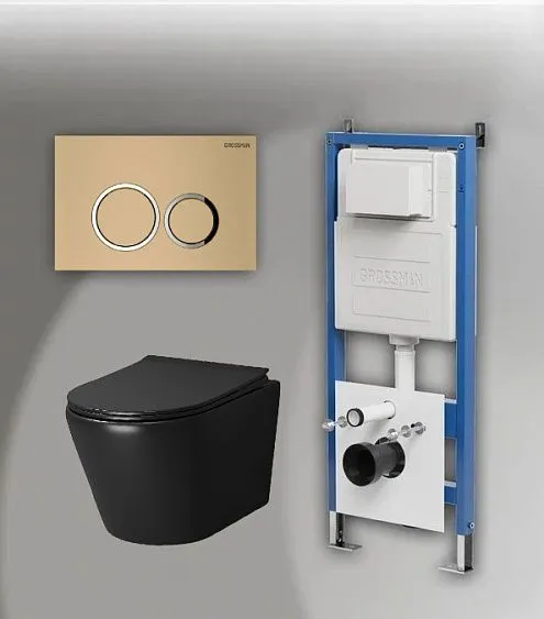 Комплект GROSSMAN инсталляция 900.K31.01.000 + клавиша смыва 700.K31.01.310.310 золото матовый + унитаз GR-4478BMS