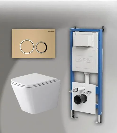 Комплект GROSSMAN инсталляция 900.K31.01.000 + клавиша смыва 700.K31.01.310.310 золото матовый + унитаз GR-4479SQ