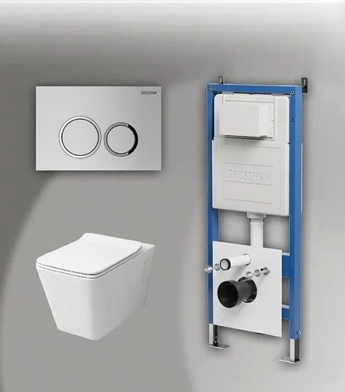 Комплект GROSSMAN инсталляция 900.K31.01.000 + клавиша смыва 700.K31.01.110.110 хром матовый + унитаз GR-4414S