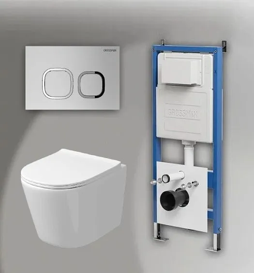 Комплект GROSSMAN инсталляция 900.K31.01.000 + клавиша смыва 700.K31.02.110.110 хром матовый + унитаз GR-4477SQ