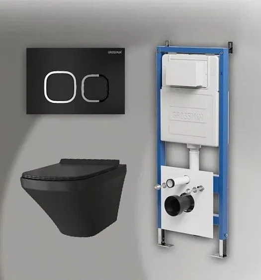 Комплект GROSSMAN инсталляция 900.K31.01.000 + клавиша смыва 700.K31.02.210.210 черный матовый + унитаз GR-4440BMS