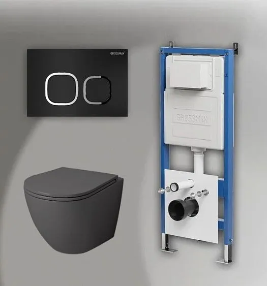 Комплект GROSSMAN инсталляция 900.K31.01.000 + клавиша смыва 700.K31.02.210.210 черный матовый + унитаз GR-4455GMS